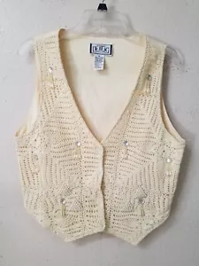 DIIK de K.V.M. Chaleco forrado frontal de ganchillo para mujer talla M amarillo pálido abotonado 5235 - Imagen 1 de 10