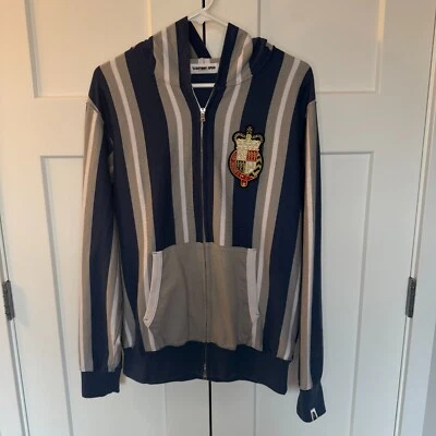 Sudadera con Capucha A Bathing Ape Emblema Azul Rayas Cremallera Nigo Talla Grande BAPE Gris y Blanco   Foto 1 de 4