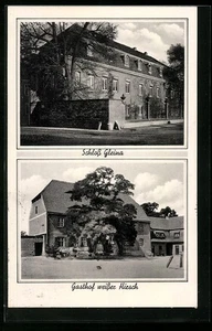 Ansichtskarte Gleina, Gasthof weißer Hirsch, Schloß - Picture 1 of 2