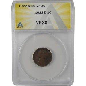 1922 D Lincoln Wheat Cent VF 30 ANACS Penny 1c Coin SKU:I22203 - Picture 1 of 4