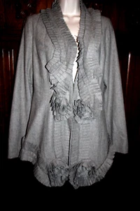 Anthropologie RYU gray wool jacket embellished ruffle trim M romantic blazer - Picture 1 of 12