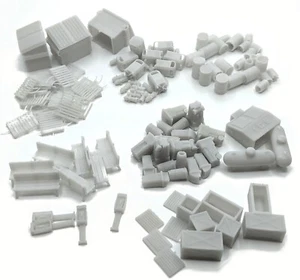 HO Scale Lot 100pcs Crates Dumpsters Pallets Trash Bins Barrels Fire Hydrants - Picture 1 of 7
