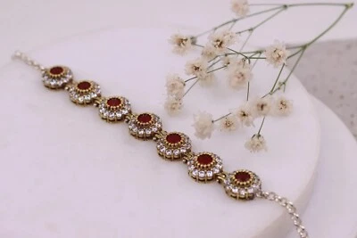 6Ct Round Red Morganite Lab-Created Diamond Engagement Bracelet 14K Gold Plated - Image 1 of 4