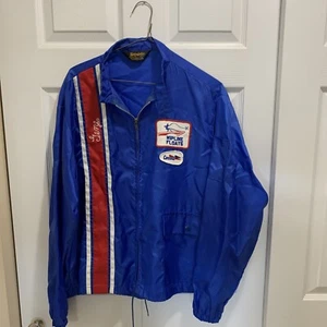 Vintage FLIGHT JACKET Apparel Mens L BLUE Windbreaker Aviation Pilots PATCH - Picture 1 of 7