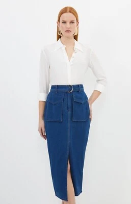 Falda midi de mezclilla tejida elástica Karen Millen talla 6, 8 EE. UU. Foto 1 de 4