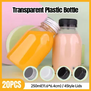 20pcs 250ml Reusable Plastic Juice Bottles 38mm Caliber Clear Beverage Container - Picture 1 of 20