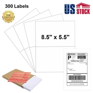 300 Address Shipping Labels 8.5x5.5 Half Sheet Self Adhesive 2 Per Sheet - Picture 1 of 3