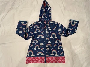 Stephen Joseph Girls 6X Rain Coat Navy Blue Pink Rainbows Full Zip Lined Pockets - Picture 1 of 10