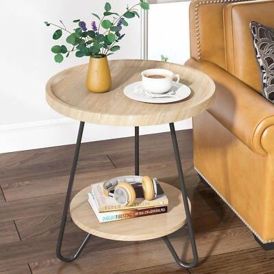 Tribesigns 2-Tier Modern Round Side End Table w/ Storage for Living Room Bedroom - Image 1 of 4
