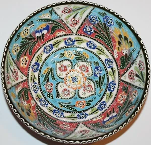 Defective Handmade Blue 8" Turkish Iznik Raised Floral Pattern Ceramic Bowl - Picture 1 of 3