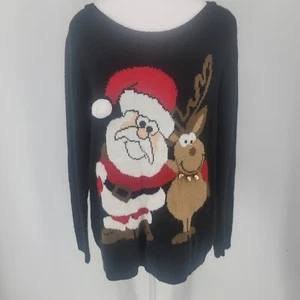 Karen Scott Santa and Reindeer Christmas Holiday Sweater Womens Size XL Petite - Picture 1 of 5