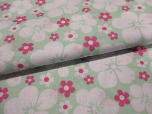 White & Pink Floral on Mint Green Quilter's Showcase Cotton Fabric BTY Flowers - Picture 1 of 4