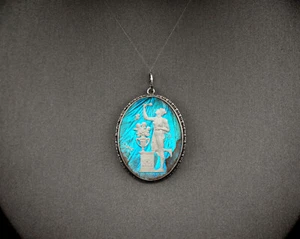 Antique Art Nouveau, Deco 925 Sterling Silver Butterfly Wing Greek Cameo Pendant - Picture 1 of 3
