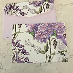 Purple Flower Dragonflies Friend & Family Message Blank Card with Envelope - Picture 1 of 5
