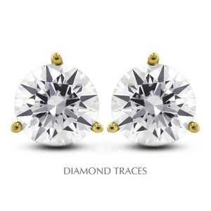 1.25ct H-VS2 Ideal Round Genuine Diamond 14k Gold 3-Prong Martini Earrings 5.5mm - Picture 1 of 6