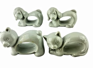 Juego de 4 servilleteros vintage de porcelana blanca perro gato oso hechos en Japón - Imagen 1 de 12