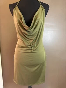 Brand New Backless High Side Slits Olive Dress Size S - Picture 1 of 7