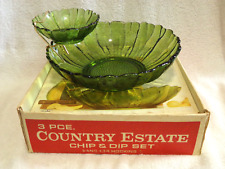 Anchor Hocking Country Estate 3 Pc Avocado Chip & Dip Set in Box