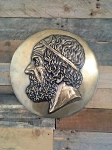 DECORATIVE ANTIQUE BRONZE WALL PLAQUE OF GREEK POET HOMER BEARDED MALE HEAD FACE - Picture 1 of 14