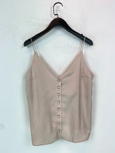 Topshop Nude Satin Spaghetti Strap Button Front Cami Top UK6 NEW - Picture 1 of 8