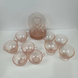 Hazel-Atlas Florentine #1 Poppy Pink Depression Glass Lot of 18 pcs. See Desc. - Picture 1 of 13