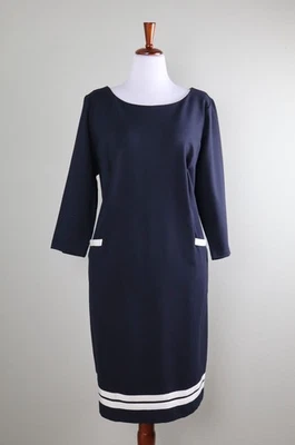 Vestido Vaina TALBOTS Mujer Nuevo con Etiquetas $149 Azul Marino Ponte Elástico Ribete Cinta Talla 18W Foto 1 de 4