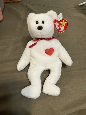 Ty Valentino Bear Beanie Baby 1993-1994 Error with P.E. Pellets and Brown Nose - Image 1 of 4