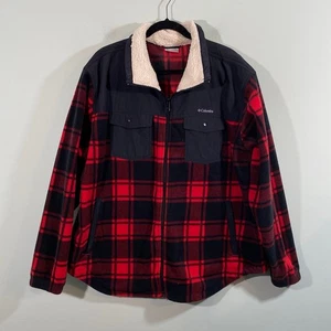 Columbia Women Red Buffalo Plaid Full Zip Fleece Jacket Size 2X  - Picture 1 of 8