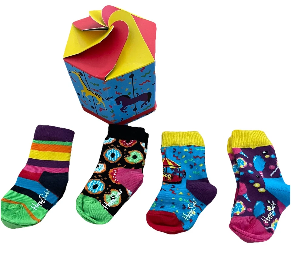 Happy Socks 4对女宝宝0-12个月有机五颜六色的袜套 — 第 1/1 张图片