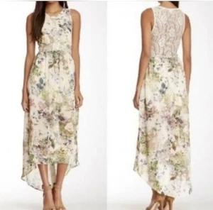 Maxikleid Blumen Spitze L Boho Cottagecore Garten Party romantisch transparent - Bild 1 von 11