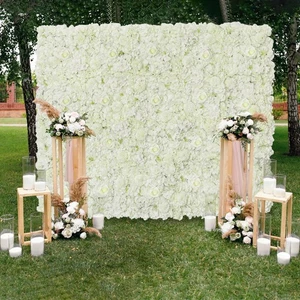 White Artificial Flower Wall Backdrop Panels 5ftx3.74ft White Fake Rose Weddi... - Picture 1 of 8