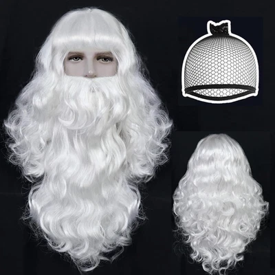 ANOGOL Gorra de Peluca + Papá Noel Cosplay Peluca Plateada con Barba y Conjunto de Pelo Sintético Foto 1 de 4