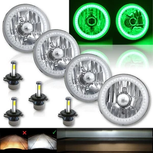 Juego de 4 faros de cristal ojo de ángel halo SMD verde de 5-3/4" y bombillas LED 6k 4000LM - Imagen 1 de 12