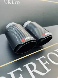 2 3.5" GLOSS BLACK CARBON FIBRE AKRAPOVIC EXHAUST TIPS BMW F20 F21 M135i M140i - Picture 1 of 2