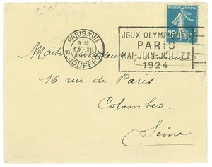 P3488 - JEUX OLYMPIQUES PARIS 1924 , 21.12.23 SLOGAN ANNULER, R. JOUFFROY (RARE) - Photo 1/2
