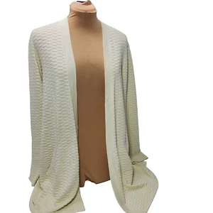 Eileen Fisher Silk Blend Textured Open Front Cardigan Sweater Ivory Sz M Pockets - Picture 1 of 18