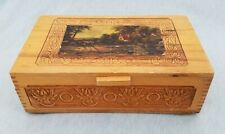Carved Wood Trinket/ Keepsake Box Chest W Handles & Mirror Country Cottage Decor