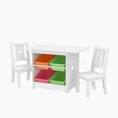 Childrens Kids Wooden Table and Chairs Set With Storage for Nurseries & Bedrooms - Image 1 of 4