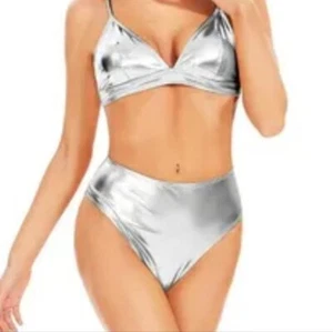 NWT Silver Metallic Bandeau Bikini size (See Measurements) - Picture 1 of 7