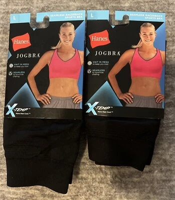 2 Pack Hanes Jogbra Womens Seamless Racerback Sports Bra - Black Size Large - Image 1 of 4