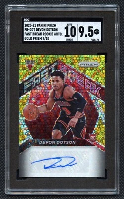 2020-21 Panini Prizm Devon Dotson Rookie 7/10 Auto Gold Fast Break SGC 9.5 Mint+ - Image 1 of 2