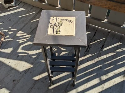 side table handcrafted hand painted bamboo tile wood base reclaimed wood #1 - Image 1 of 4