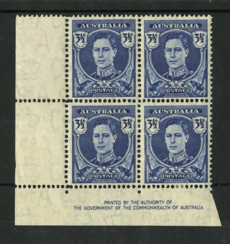 M2474 Australia 1942 SG207a - 3 1/2d deep blue GOVERNMENT IMPRINT block of 4 Cover