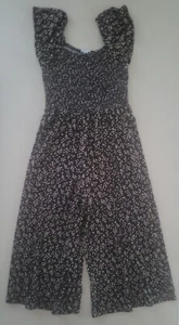 Nordstrom black floral cap sleeve romper jumper girls L Large 10 12 beach boho - Picture 1 of 2