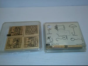 STAMPIN UP "WONDERFUL WOODCUTS" & "THE FINE PRINT" WOODEN RUBBER STAMPS (2 SETS) - Picture 1 of 7