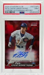 Pete Crow-Armstrong 2024 Topps Stadium Club Chrome Red Refractor Auto /50 RC PSA - Picture 1 of 3