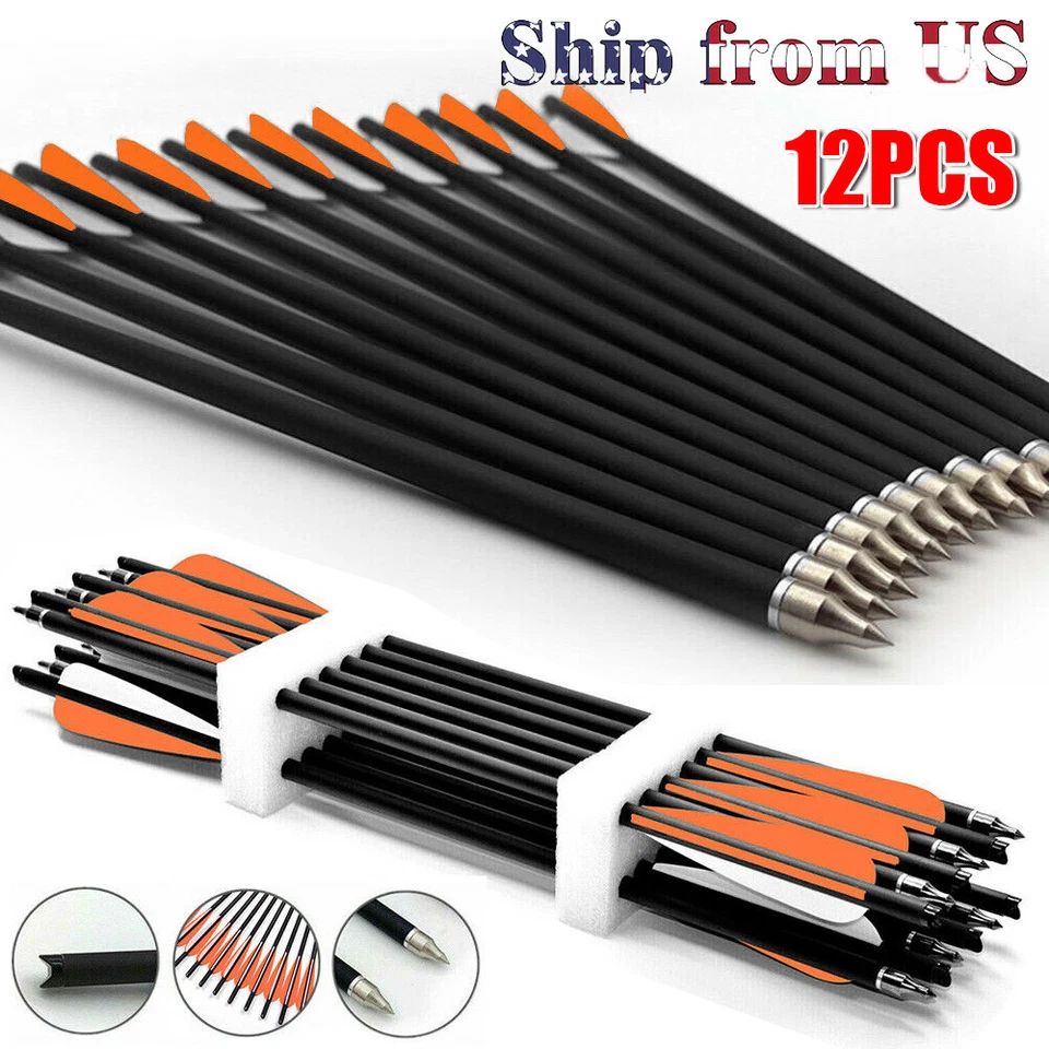 20inch Crossbow Bolts Carbon Hunting Arrow Target 8.8mm with 4" Vane Standard US - Image 1 of 4