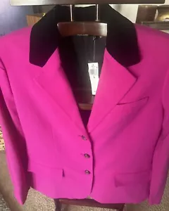 RALPH LAUREN BLAZER IN CREPE DI LANA FUCSIA CON COLLETTO IN VELLUTO NERO TG 12 NUOVO $325 - Foto 1 di 14