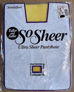 1980s MARIANNE PETRIE QUEEN SIZE SANDALFOOT PANTYHOSE ULTRA SHEER GOLD YELLOW - Picture 1 of 2