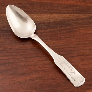 CALEB WARNER SALEM MA COIN SILVER DESSERT SPOON LYDIA HODGES BIRTH SPOON - Picture 1 of 5